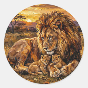 Savannah Familielleeuw Sticker Arte a Oil Wildli