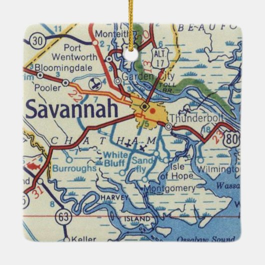 Savannah GA Map Keramisch Ornament (Achterkant)