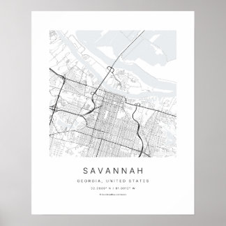 Savannah GA Minimalistische Stadkaart Kunstprint Poster