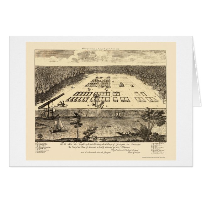 Savannah, GA Panorama Map - 1734 (Voorkant Horizontaal)