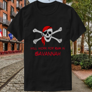 Savannah GA Pirate Skull Crossbones Werk voor Rum T-shirt
