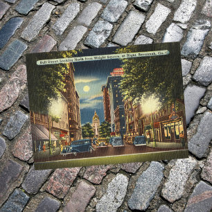 Savannah GA Street Night  Illustration Briefkaart