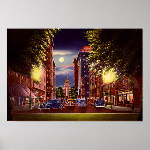 Savannah, Georgia Bull Street 's nachts Poster