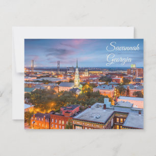 Savannah, Georgia Gezicht op het centrum bij zonso Briefkaart