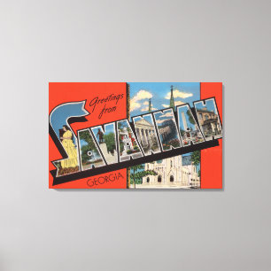 Savannah, Georgia - Grote Letter Scenes 2 Canvas Afdruk