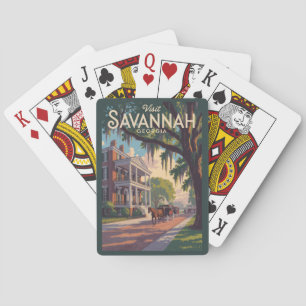 Savannah Georgia Horse Carriage Illustratie Retro Pokerkaarten