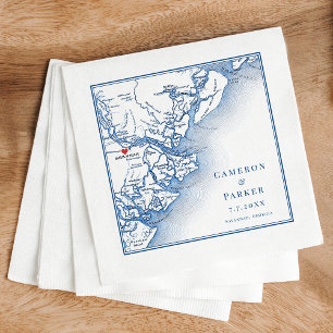 Savannah Georgia kaart Elegant Navy Huwelijksservi Servet
