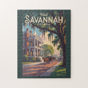 Savannah Georgia Paard Karretje Illustratie Retro Legpuzzel