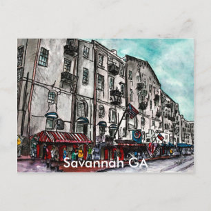 Savannah Georgia River Street art tekening Briefkaart