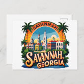 Savannah Georgia Skyline Briefkaart (Voorkant / Achterkant)