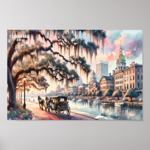 Savannah Georgia USA Travel Places waterverf Poster