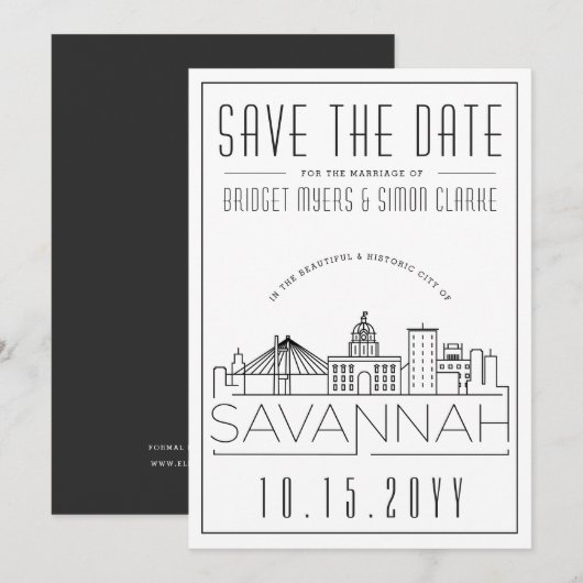 Savannah-huwelijk | Gestileerde skyline save-the-d Kaart (Voorkant / Achterkant)
