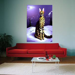 Savannah-kat in berg   AI Art Poster