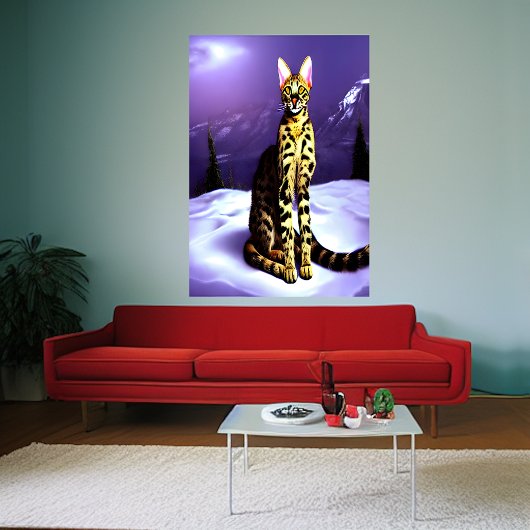 Savannah-kat in berg | AI Art Poster