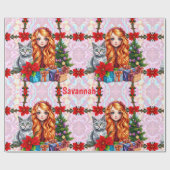 SAVANNAH ~ Kerstmeisje en kat ~ Cadeaupapier (Vlak)