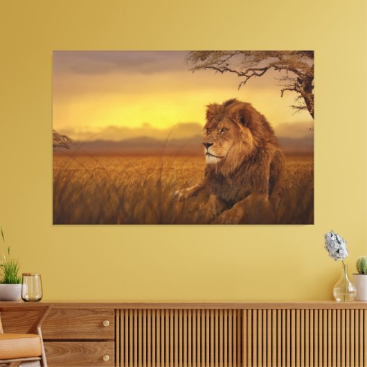 Savannah leeuw canvas afdruk (Insitu (Woonkamer))