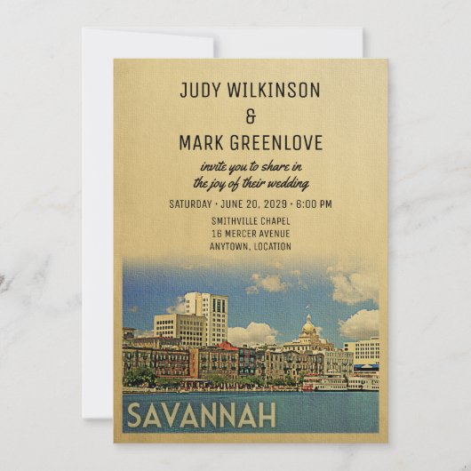 Savannah Wedding Invitation Georgia Kaart (Voorkant)