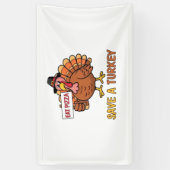 Save A Turkey Eat Pizza Grappige Thanksgiving Over Spandoek (Verticaal)