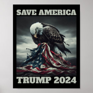 Save America Sad Eagle Amerikaanse vlag nooit over Poster