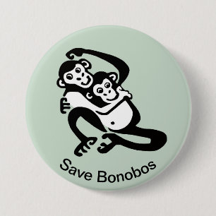 Save BONOBOS- -Bedreigde dieren grafiek - Groen Ronde Button 7,6 Cm