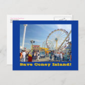 Save Coney Island! briefkaart (blauw) (Voorkant / Achterkant)