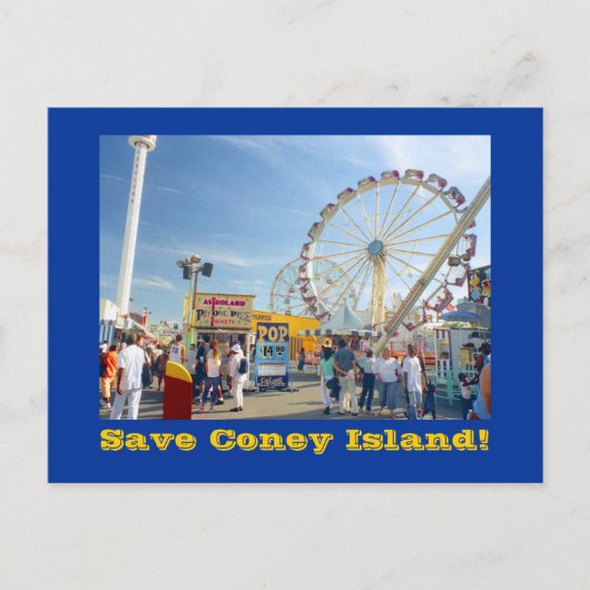 Save Coney Island! briefkaart (blauw) (Voorkant)