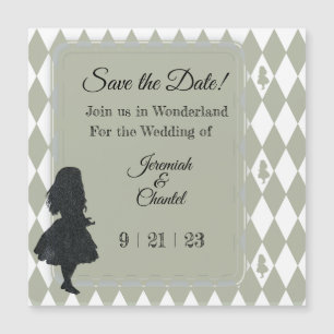 Save Date  Sage Green Alice Wonderland