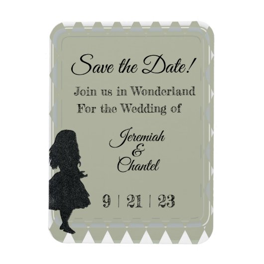 Save Date  Sage Green Alice Wonderland Magneet (Verticaal)