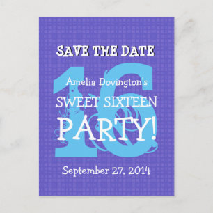 Save Date Sweet 16 Paarse Blauwe Verjaardagsfeest Aankondigingskaart