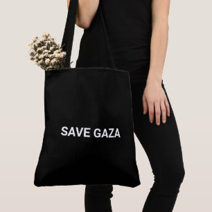 Save Gaza zwart wit aangepaste tekst minimalistisc Draagtas