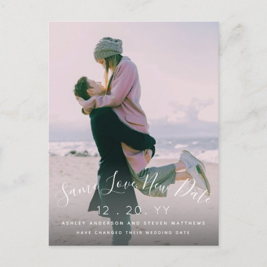 Save Love New Date Script Fotobruiloft uitgesteld Briefkaart (Voorkant)