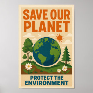 Save Our Planet – Retro Milieubewustzijn PO Poster