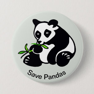 Save PANDAS - Bedreigde dieren grafisch - Groen Ronde Button 7,6 Cm