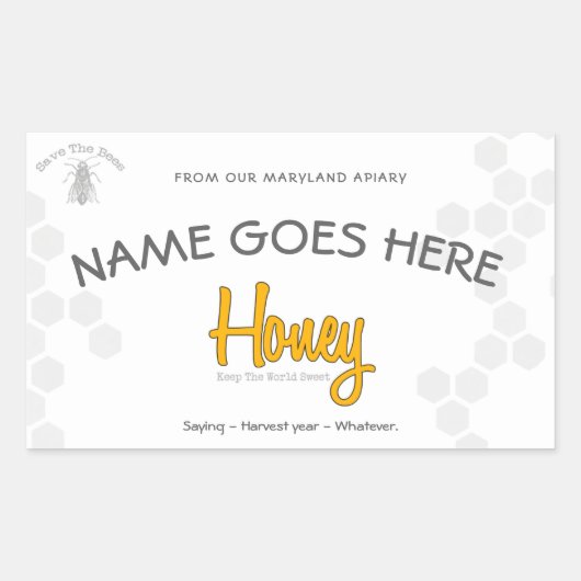 'Save The Bees' Honey Jar Custom Label (Voorkant)