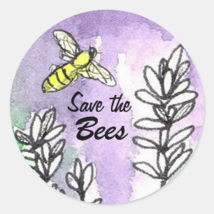 Save the Bees Lavendel Flowers Waterverf Ronde Sticker