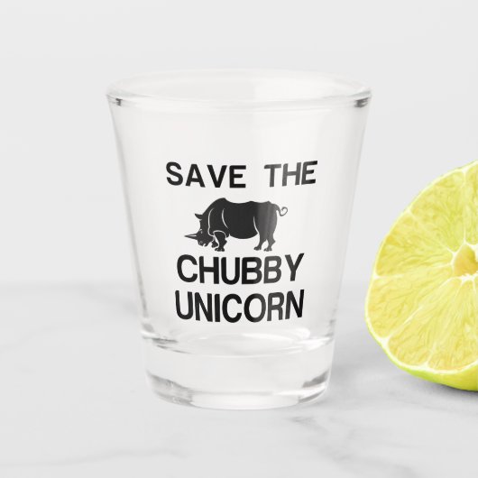 SAVE THE CHUBBY UNICORN RHINO SHOT GLAS (Voorkant)