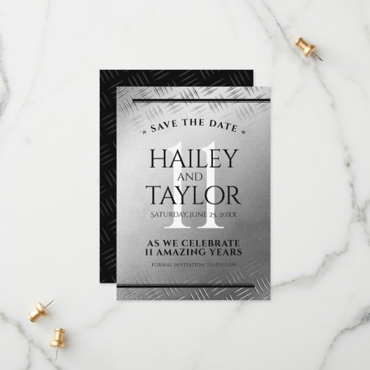 Save The Date 11ème anniversaire de Mariage en acier (Devant/Arrière en situation)