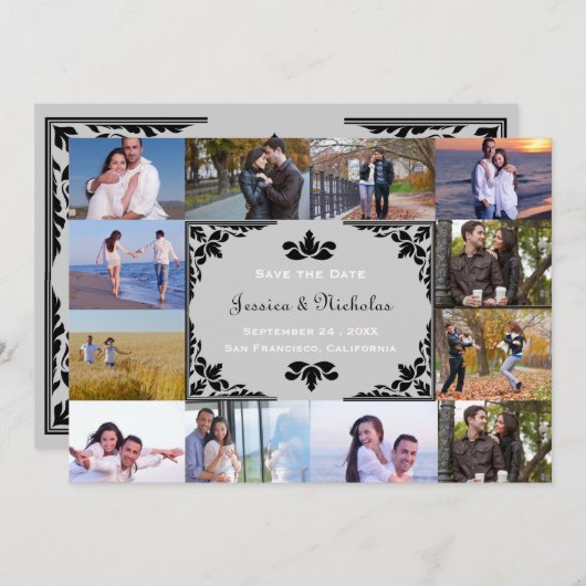 Save The Date 12 Photos Collage Grey Chevron - 5x7 Enregistrer l (Devant / Derrière)