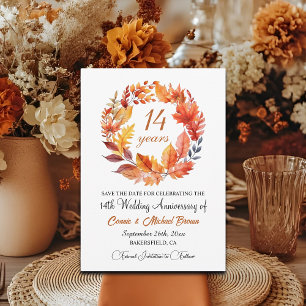 Save The Date 14e anniversaire de Mariage Élégant automne floral