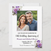 Save The Date 15e anniversaire du Mariage photo de Roses violets (Devant)
