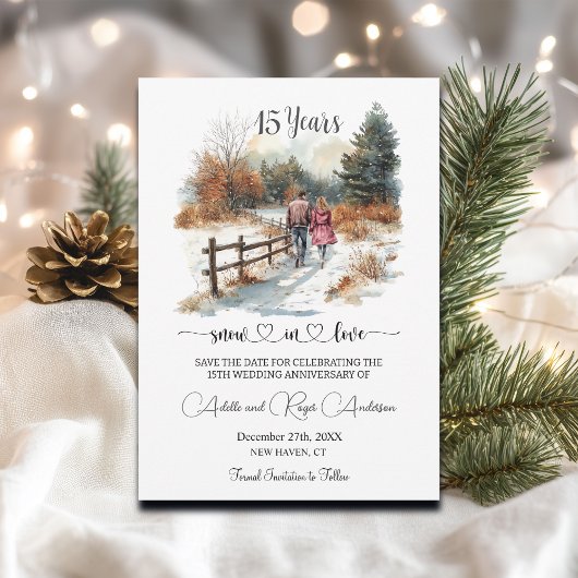 Save The Date 15th Wedding Anniversary Winter Landscape Romantic