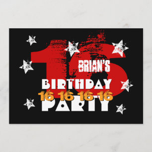 Save The Date 16e anniversaire Black Red White Stars Enregistrer