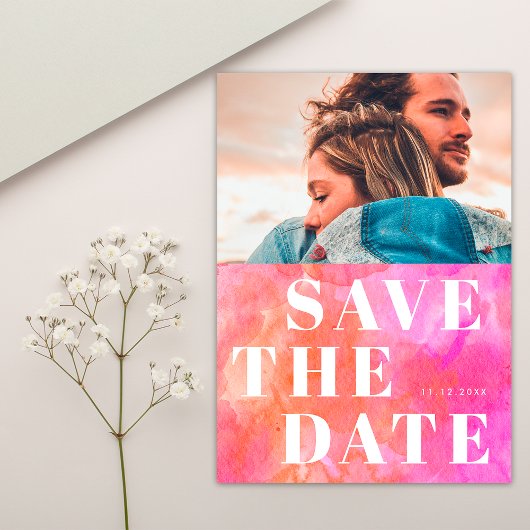 Save The Date 1 Photo Bold Typographie rose et orange Mariage