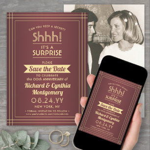 Save The Date 1 Photo Fête d'anniversaire surprise Burgundy & Or