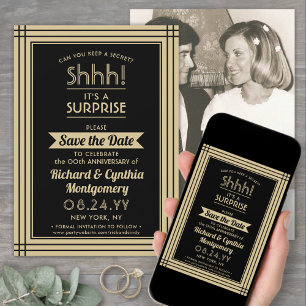 Save The Date 1 Photo Fête d'anniversaire surprise Noir et Or
