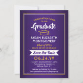 Save The Date 1 Photo Graduation Élégante Purple & Or Jaune (Devant)