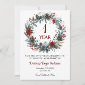Save The Date 1er anniversaire Mariage en papier hiver (Devant)