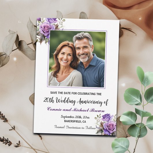 Save The Date 20e anniversaire du Mariage photo de Roses violets