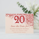 Save The Date 20th Ruby Red Glitter Champagne Enregistrez la Dat (Debout devant)