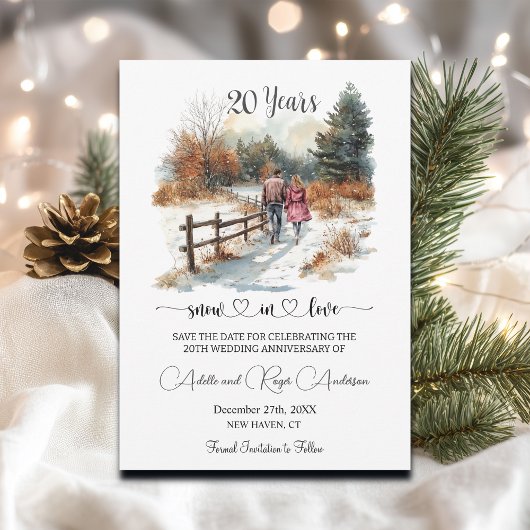 Save The Date 20th Wedding Anniversary Winter Landscape Romantic